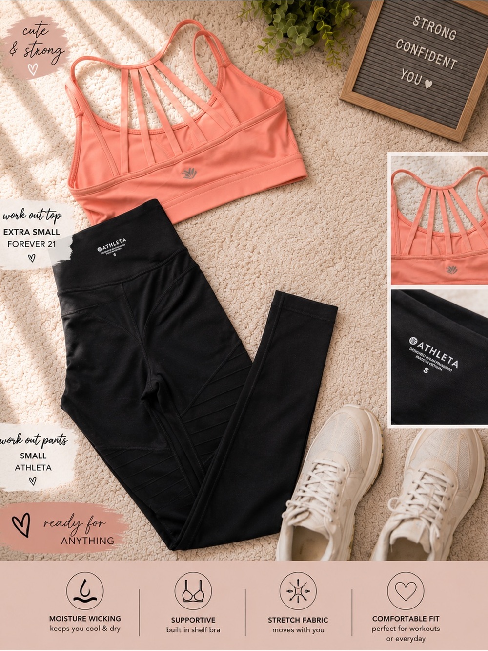 Athleta Black Leggings and Bonus forever 21 WO top